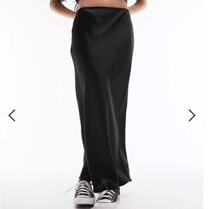 Topshop satin bias midi skirt in black